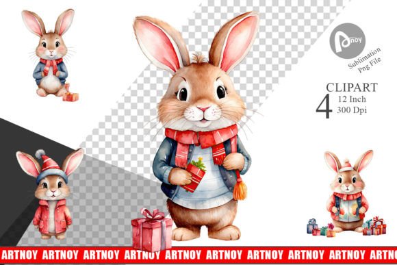 Download Clipart Watercolor Christmas Rabbit - Rabbit Collection