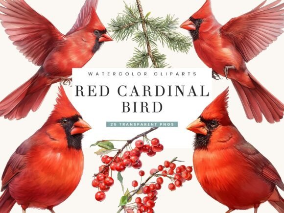 Download Watercolor Red Cardinal Bird Clipart - Card Collection