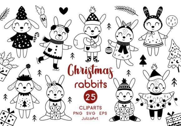Download Black and White Christmas Rabbit Clipart - Rabbit Collection