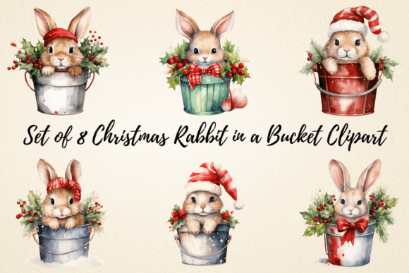 Download Christmas Rabbit in a Bucket Clipart - Rabbit Collection