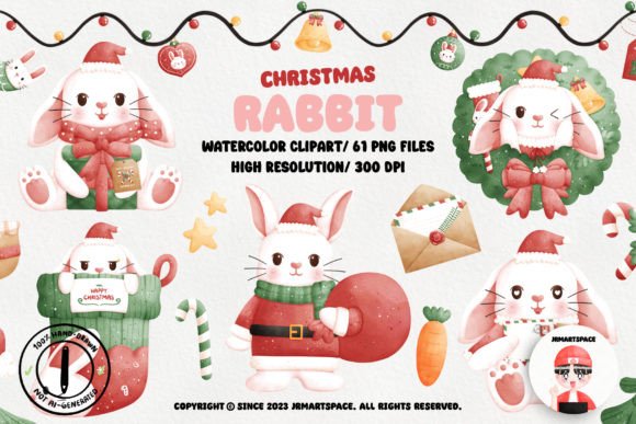 Download Christmas Rabbit Watercolor Clipart - Rabbit Collection