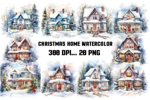 Download Christmas Home Watercolor Clipart - Christmas home watercolor Collection