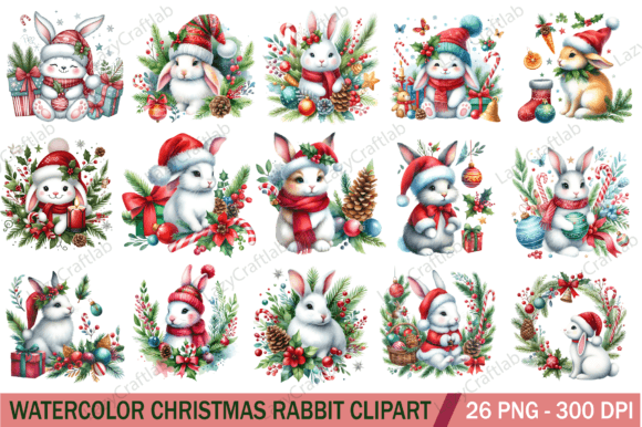 Download Watercolor Christmas Rabbit Clipart PNG - Rabbit Collection